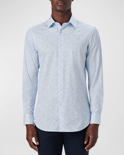 Bugatchi Geometric-Print Performance Knit Sport Shirt - Blue