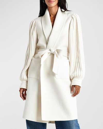Splendid Ivy Rib-Sleeve Belted Wrap Coat - White