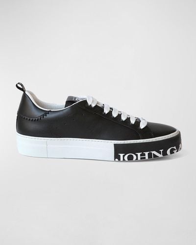 John Galliano Logo Sole Low-Top Leather Sneakers - Black