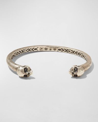 John Varvatos Skull Distressed Cuff Bracelet W/ Diamonds - Metallic