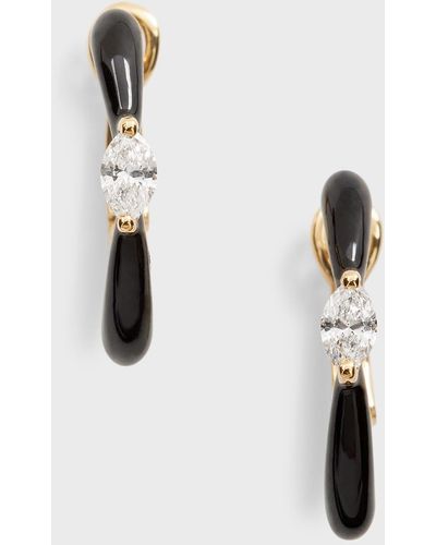 Frederic Sage Yellow Gold Small Straight Marquise Center Black Enamel Hoop Earrings - White