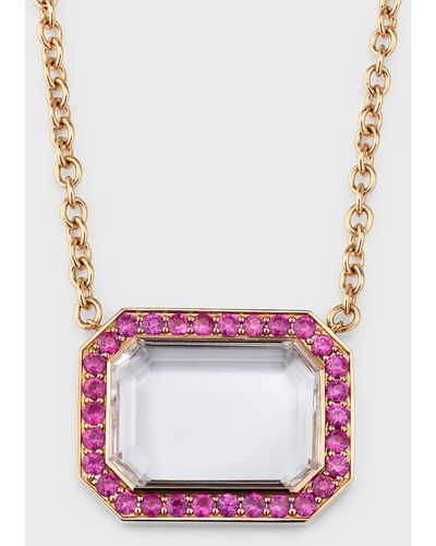 WALTERS FAITH 18k Pink Sapphire And Rock Crystal Octagonal Pendant Necklace