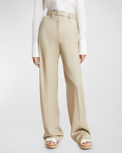 Gabriela Hearst Norman Belted Wide-Leg Crepe Pants - Natural