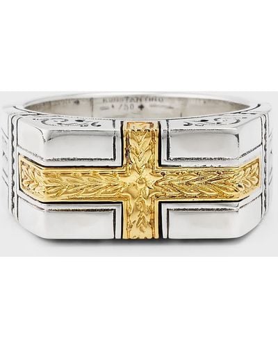 Konstantino Sterling Silver And 18k Yellow Gold Laurel Cross Ring - Metallic