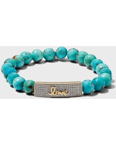 Sydney Evan 8mm Matrix Turquoise Bracelet With Diamond Love Script Bar - Blue