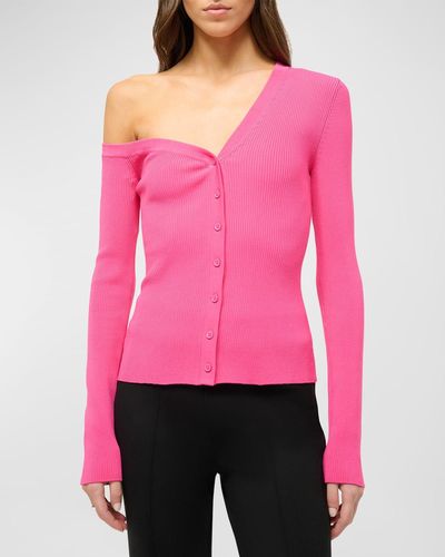 STAUD Craftsman One-Shoulder Sweater - Pink