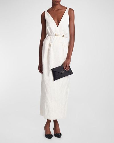 Altuzarra Anouk Plunging Sleeveless Crinkle Midi Dress - White