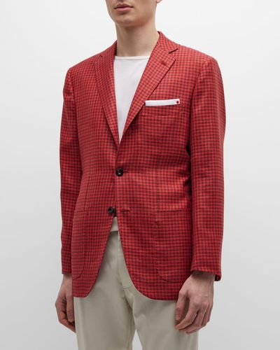 Kiton Cashmere-Blend Check Sport Coat - Red