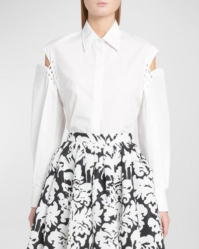 Alexander McQueen Button-Front Blouse With Lace-Up Sleeve Details - White