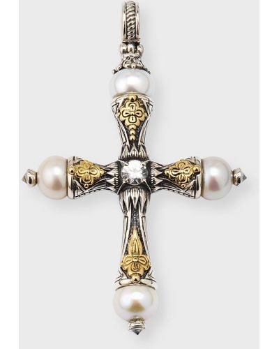 Konstantino Mixed Metal Sapphire Cross With Pearls - White