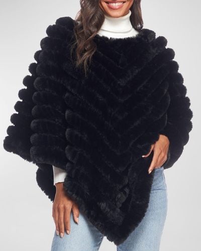 Fabulous Furs Deluxe Knitted Faux Fur Poncho - Blue