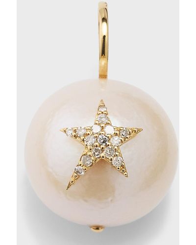 Kastel Jewelry Round Freshwater Pearl Diamond Pave Star Pendant - Natural