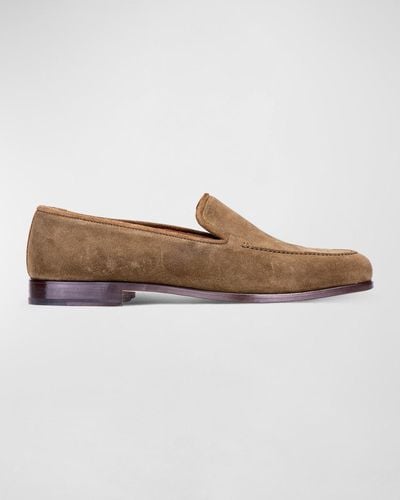 Stubbs And Wootton Venetian Apron-Toe Suede Loafers - White