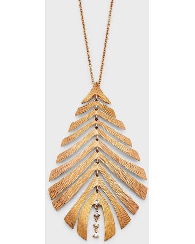 Hueb 18k Rose Gold Leaf Pendant Necklace With Diamonds - Metallic