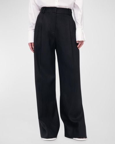 Another Tomorrow Pleated Front Wide-Leg Linen Pants - Blue