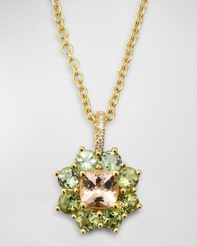 Jennifer Meyer Small Mint Tourmaline And Morganite Flower Pendant Necklace - Metallic