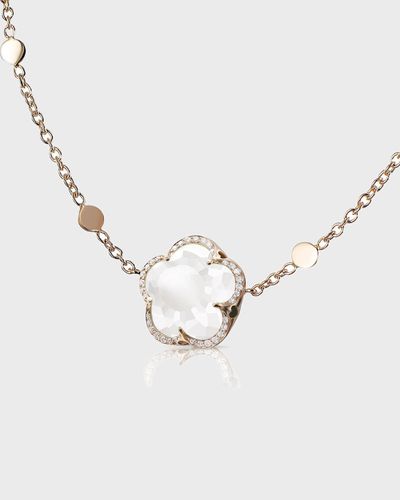 Pasquale Bruni 18k Rose Gold Milky Quartz Floral Necklace With Diamonds - Metallic