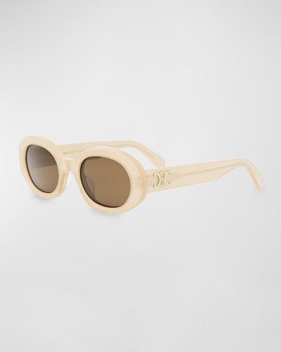 Celine Triomphe Acetate Oval Sunglasses - Natural