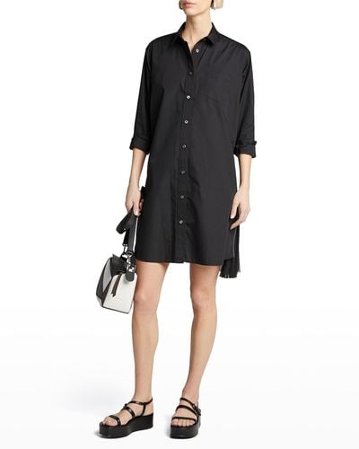 Sacai Pleated-side Long Button-front Shirtdress - Black