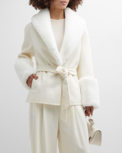 La Fiorentina Wool Blend Jacket W/ Faux Fur Trim - Natural