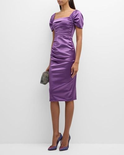 La Petite Robe Di Chiara Boni Ruched Square-Neck Bodycon Midi Dress - Purple