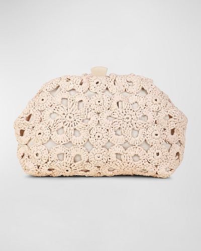Rafe New York Aya Crochet Flower Raffia Cutch Bag - Natural