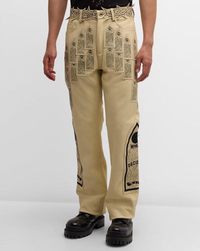Who Decides War Patched Arch Embroidered Pants - Natural
