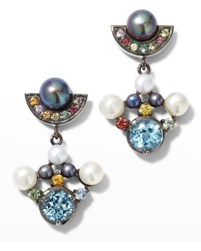 M.c.l  Matthew Campbell Laurenza Pearl And Multi-stone Drop Earrings With Sapphires And Topaz - Blue