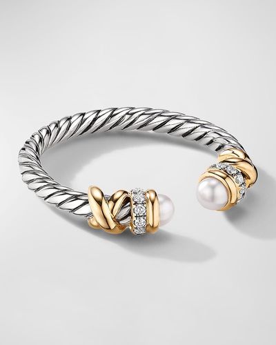 David Yurman Petite Helena Ring With Pearls And Diamonds In Silver And 18k Gold, 2.5mm - Metallic