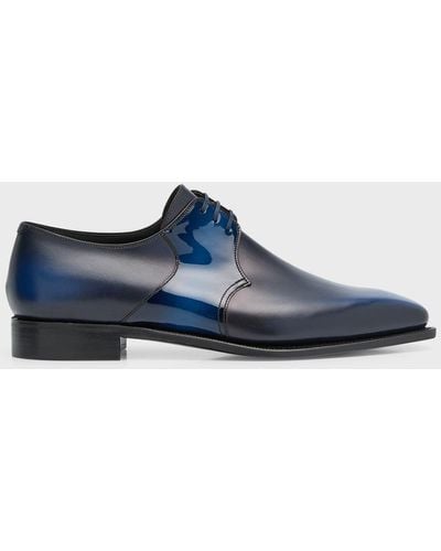 Corthay Sade Matte And Patent Leather Derby Shoes - Blue
