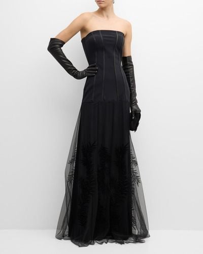 La Petite Robe Di Chiara Boni Strapless Embroidered Illusion Gown - Black