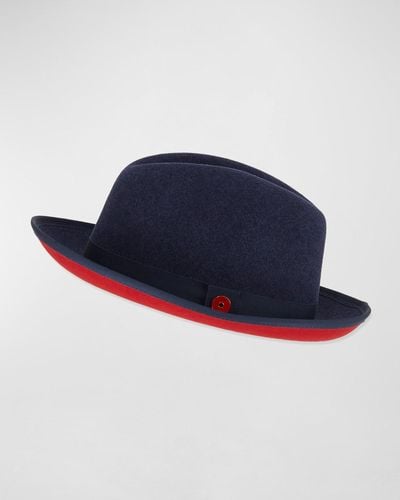 Keith James King-Brim Wool Fedora Hat - Blue
