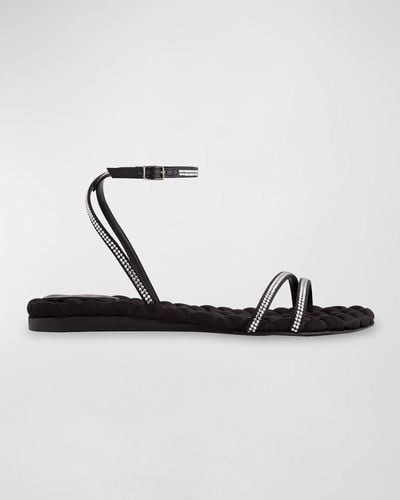 Aera Faye Crystal Vegan Ankle-Strap Flat Sandals - White