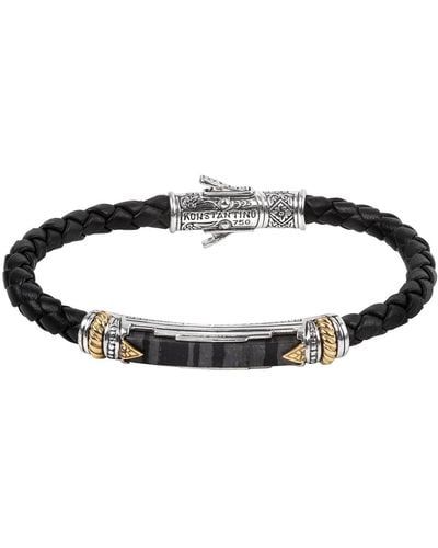 Konstantino 18K/ Braided Leather Ferrite Bar Bracelet - Black