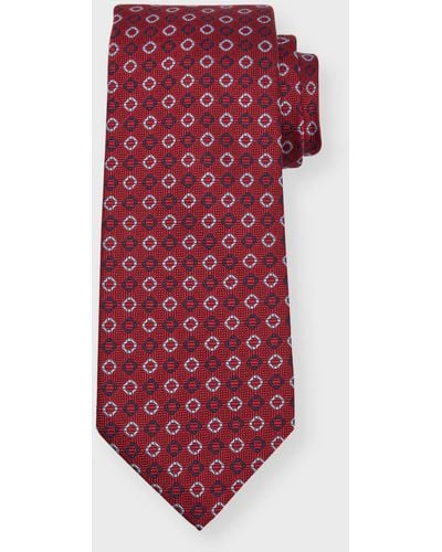 Isaia Geometric Silk Seven-Fold Tie - Red