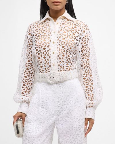 Sergio Hudson Eyelet Darted Button-Front Top - White