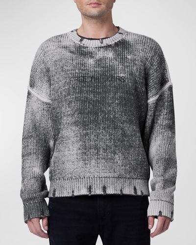 Hudson Jeans Distressed Two-Tobe Rib Sweater - Gray