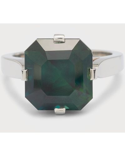 Bayco Platinum Emerald-cut Natural Green Sapphire Ring, Size 5.75