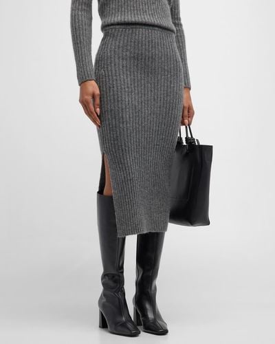 TSE Cashmere Ribbed Midi Pencil Skirt - Gray