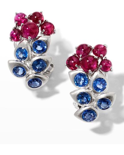 Alexander Laut White Gold Sapphire And Cabochon Ruby Grape Earrings - Blue
