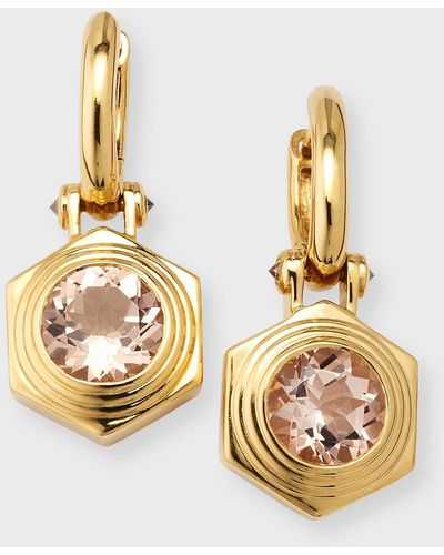 Harwell Godfrey Hexed Drop Morganite And Diamond Huggie Earrings - Metallic
