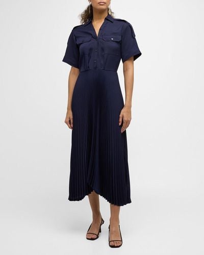 A.L.C. Liam Short-sleeve A-line Midi Dress - Blue