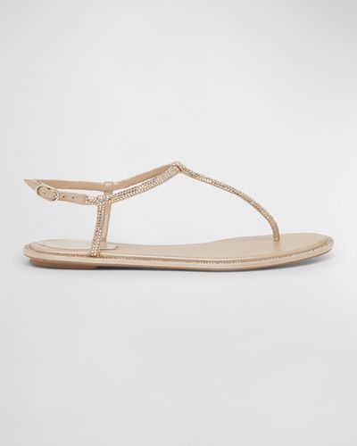 Rene Caovilla Strass T-Strap Thong Sandals - White