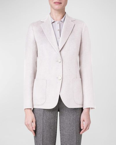 Akris Saigon Double-Face Cashmere Single-Breasted Blazer Jacket - White