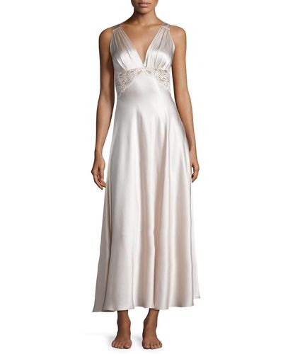 Christine Lingerie Bijoux Lace-Inset Silk Gown - White