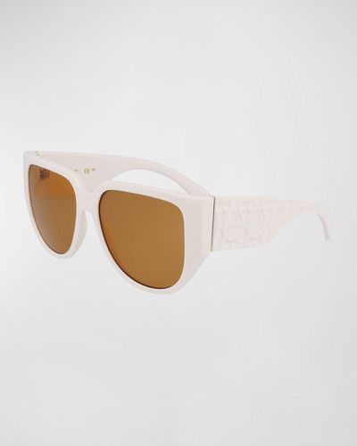 Ferragamo Gancini Tea Cup Bio-resin Butterfly Sunglasses - White