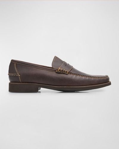 Peter Millar Handsewn Leather Penny Loafers - Brown