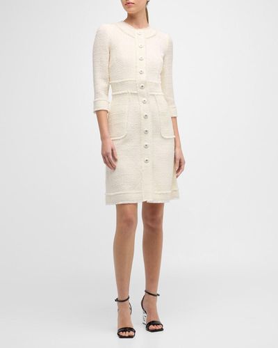 Dolce & Gabbana Button-Front 3/4-Sleeve Tweed Dress - Natural