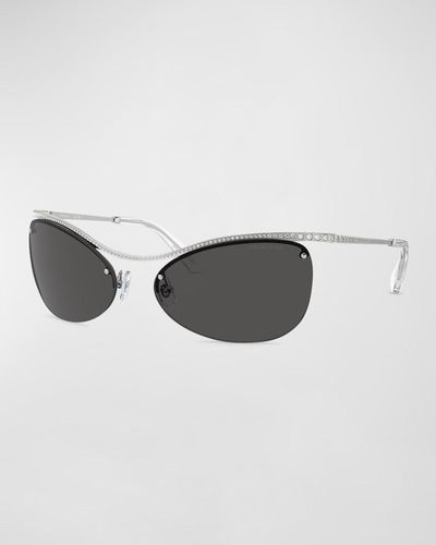 Swarovski Matrix Crystal Embellished Metal Wrap Sunglasses - Metallic