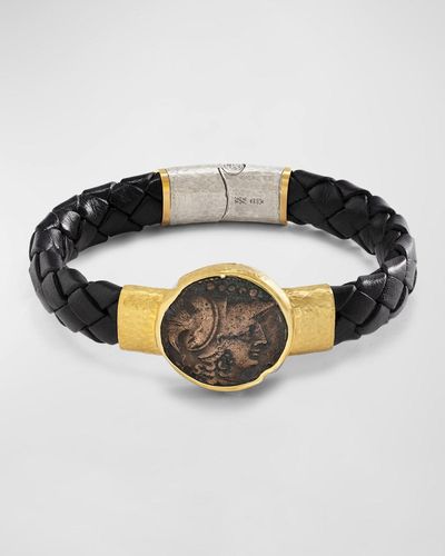 Jorge Adeler Athena Coin Braided Leather Bracelet - Black